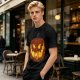 Olive Green T-Shirt With Scary Jack O' Lantern Pumpkin Print