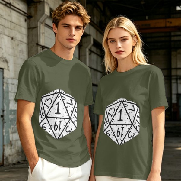 Olive T-Shirt With D20 Nat 1 Critical Fail Print