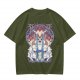 Olive green t-shirt with stained glass style forest spirit anime artwork