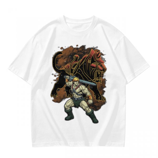 Olive T-shirt with He-Man and Battle Cat Graphic