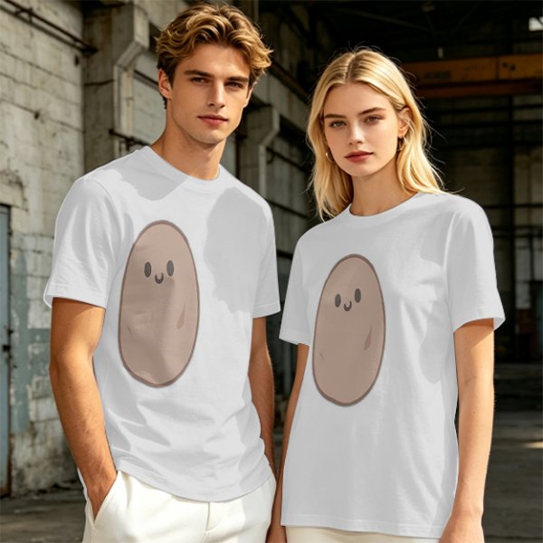 Olive Green T-Shirt With Cute Smiling Potato Graphic