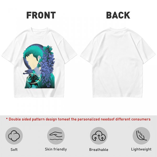 Anime Character Silhouette Wisteria Floral Graphic Olive T-Shirt
