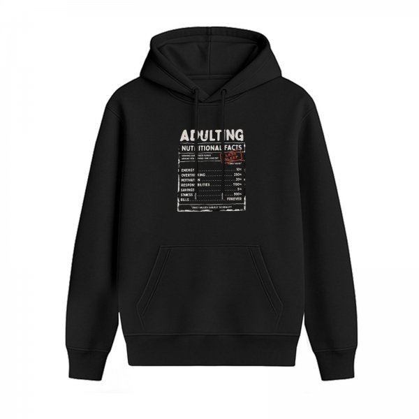 Adulting Nutritional Facts Graphic Black Hoodie