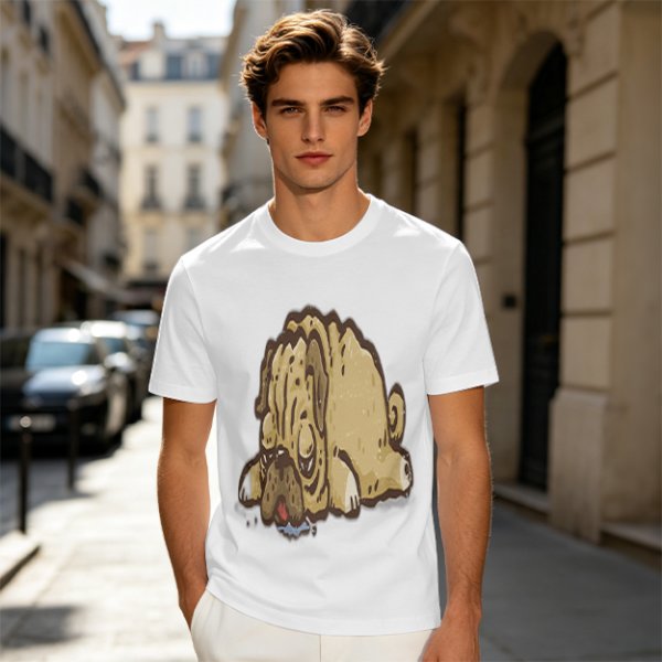 Olive Green T-Shirt With Cartoon Droopy Pug Graphic Print