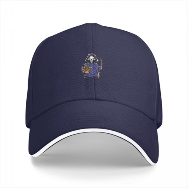 Black Baseball Cap With Cute Grim Reaper Graphic