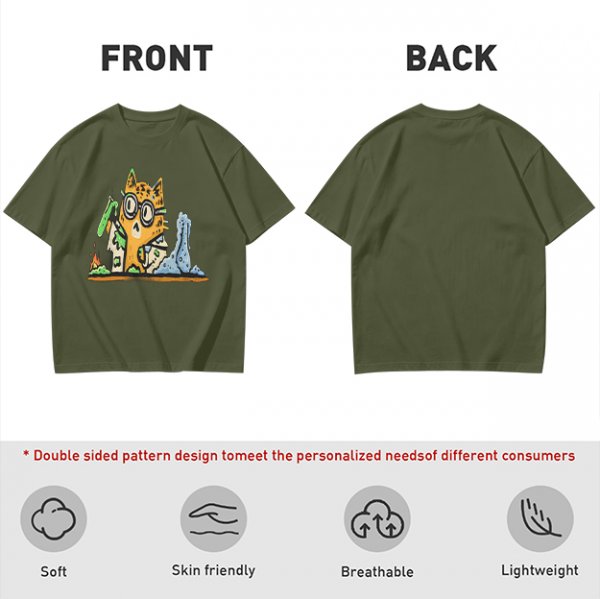 Olive T-Shirt With Mad Scientist Cat Chemistry Lab Print