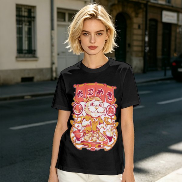 Olive T-Shirt with Cute Takoyaki Chef Graphic Print