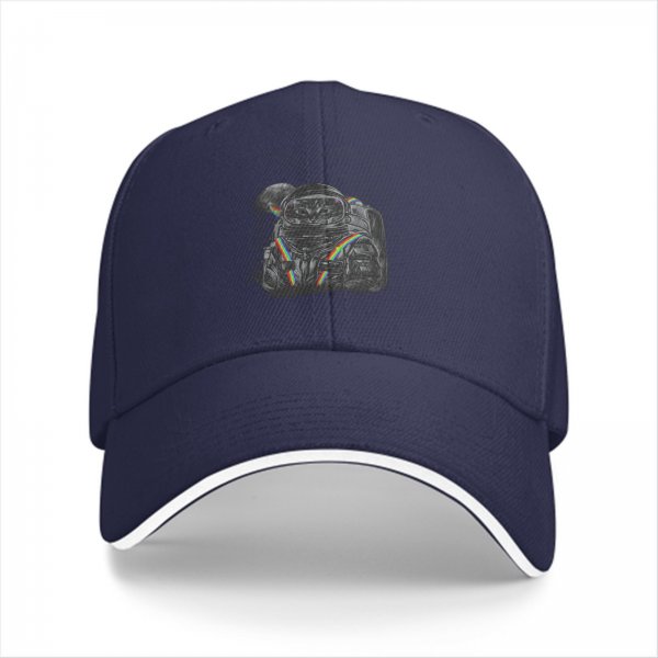 Black Baseball Cap With Astronaut Rainbow Graphic Print
