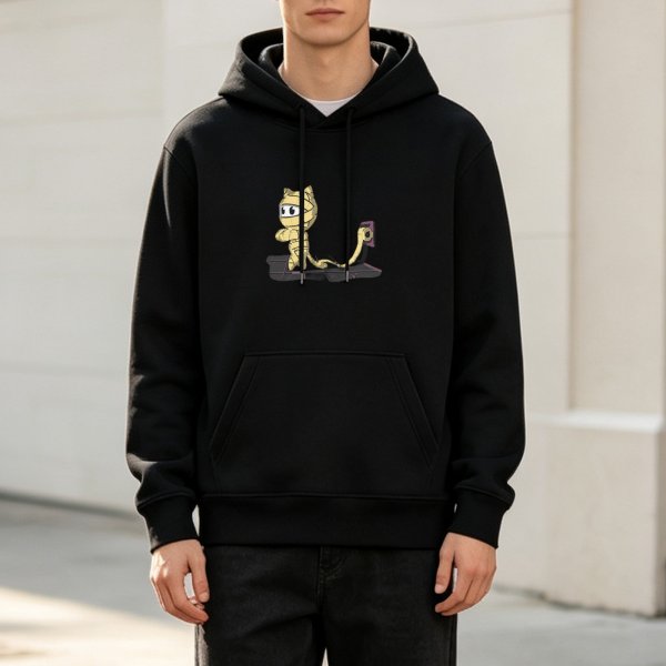 Black Hoodie With Cute Mummy Cat Graphic Design