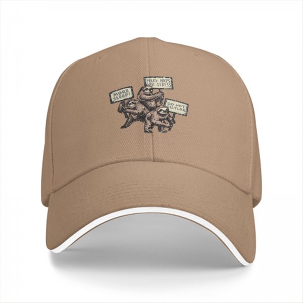 Black baseball cap with sloth nap and stress relief themed print