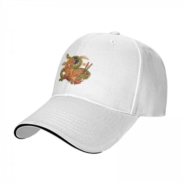 Black Baseball Cap with Japanese Ramen Dragon Art Print