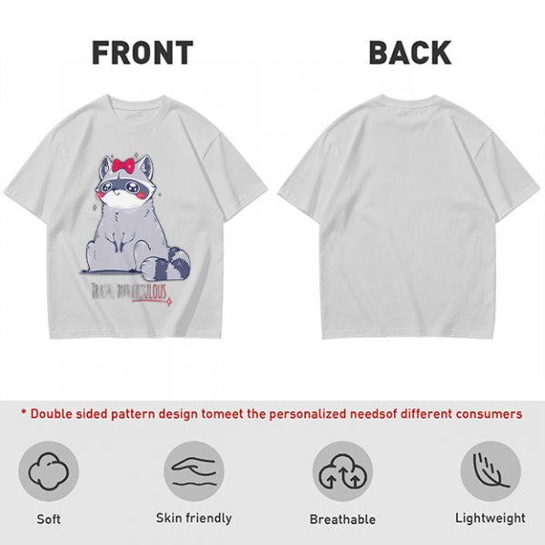 Olive T-shirt with Cute Raccoon Wearing Red Bow Graphic