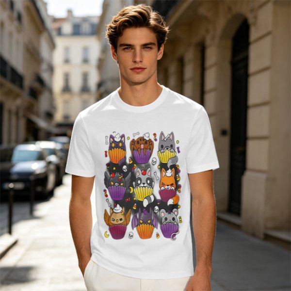 Halloween Animal Cupcake Graphic T-Shirt For Spooky Season