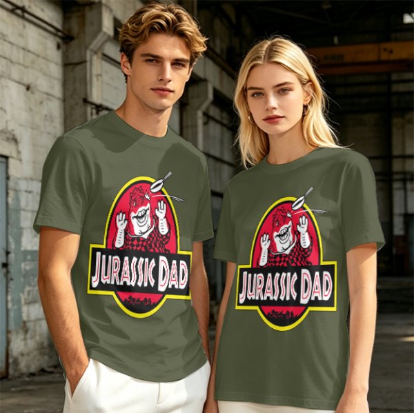 Olive T-Shirt with Jurassic Dad Dinosaur Graphic Print