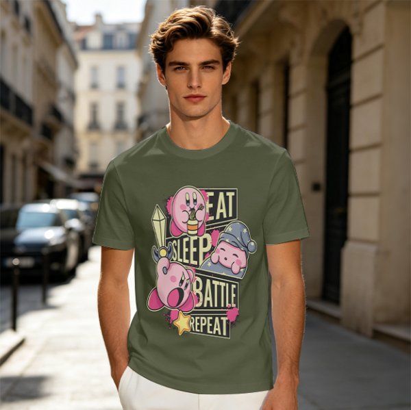 Eat Sleep Battle Repeat Kirby Graphic T-Shirt
