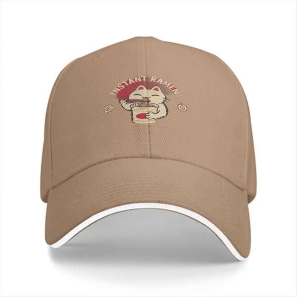 Black Baseball Cap With Cute Cat Eating Instant Ramen Graphic