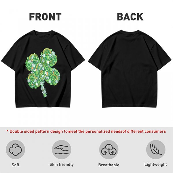 Olive Green T-Shirt With St. Patrick's Day Four-Leaf Clover Art