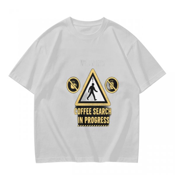 Olive T-Shirt With Coffee Search In Progress Warning Print