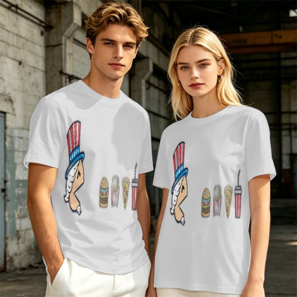 Olive T-Shirt With Uncle Sam Hat And Fast Food Graphic Print