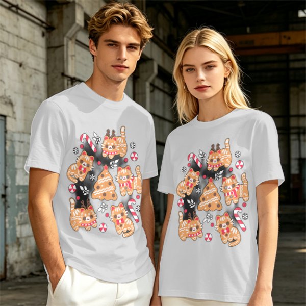 Olive Green Christmas Cat Gingerbread Graphic T-Shirt
