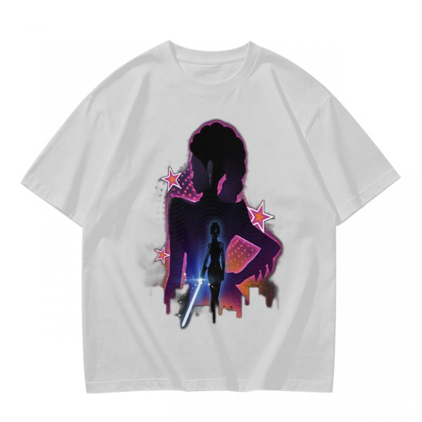 Olive t-shirt with neon star wars style female silhouette print