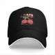 Black baseball cap with funny mood swing cherry graphic print