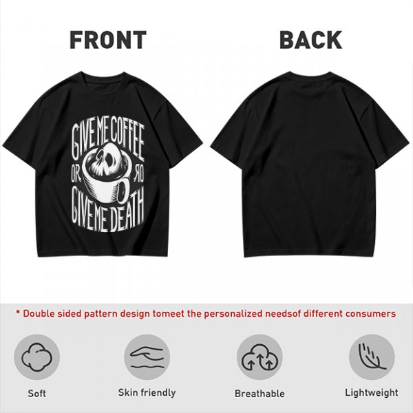 Give Me Coffee Or Death Skull Coffee Cup Graphic T-Shirt
