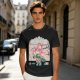 Olive green t-shirt with cherry blossom festival dog character print