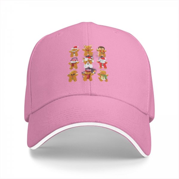 Black Baseball Cap With Christmas Gingerbread Characters Print