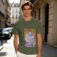 Olive graphic tee with maze and fantasy creatures reading Should You Need Us
