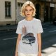 Olive Green Graphic T-Shirt with Classic Dark Car and Orange Text Print