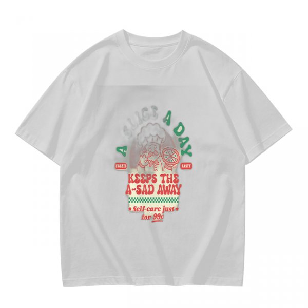 Olive graphic t-shirt with funny cat and 'keeps the a-sad away' text