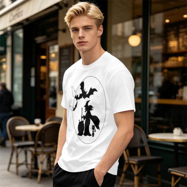 Olive Halloween Witch Silhouette Graphic Short Sleeve T-Shirt