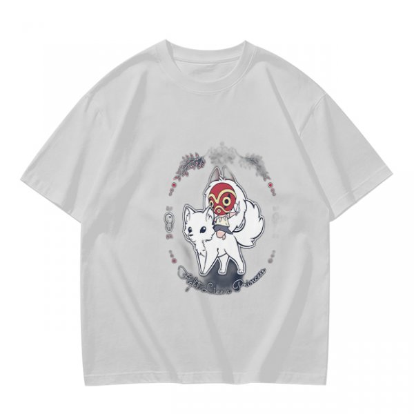 Olive T-Shirt With Chibi Princess Mononoke Wolf Rider Artwork