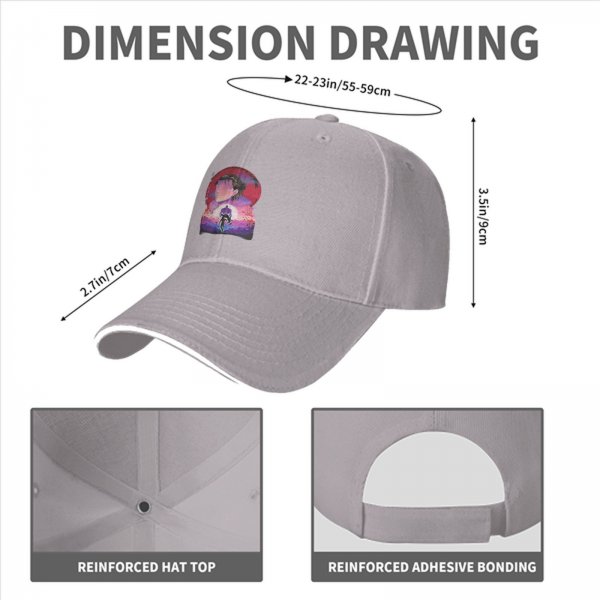 Black Baseball Cap With Anime Sunset Silhouette Graphic