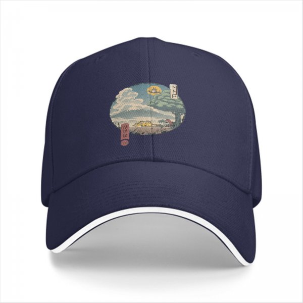 Black Baseball Cap with Traditional Landscape Art Print
