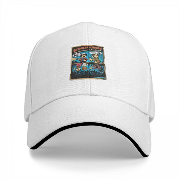 Black baseball cap with Stranger & Hobbs Upside Down Adventures graphic