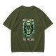 Olive green t-shirt with 'Don't Trust The Wizard' robot graphic print