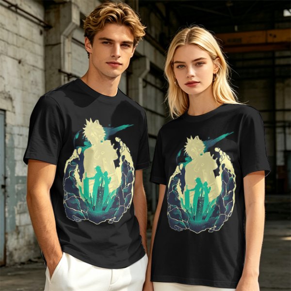 Anime Silhouette Graphic Olive Green Short Sleeve T-Shirt