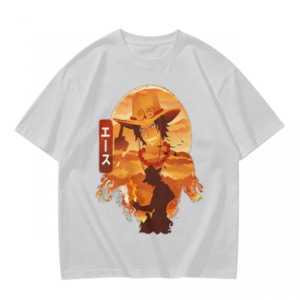 One Piece Portgas D. Ace Graphic Olive T-Shirt
