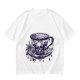 Olive T-shirt with Gothic Skull Teacup and Roses Print