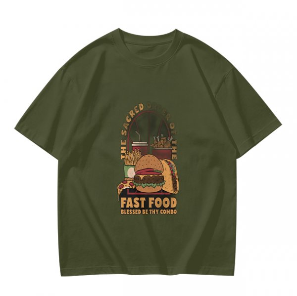 Olive T-Shirt With Sacred Fast Food Combo Graphic Print