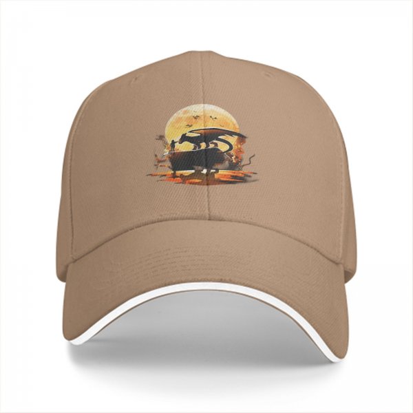 Black Baseball Cap With Dragon And Full Moon Silhouette Art