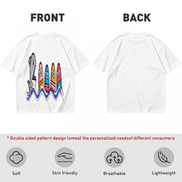 Olive T-Shirt With Shark And Colorful Ghost Creatures Print