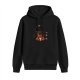 Black hoodie with a cartoon dog holding milk and cookie graphic