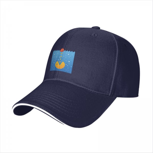Black Baseball Cap With Underwater Pac-Man Graphic Print