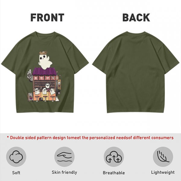 Olive T-Shirt With Ghost Ramen Shop Graphic