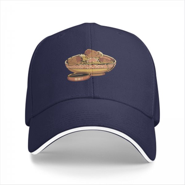 Black Baseball Cap with Ramen Bowl Graphic Print