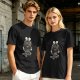 Olive T-Shirt With Skeleton Couple Embracing Red Heart Print