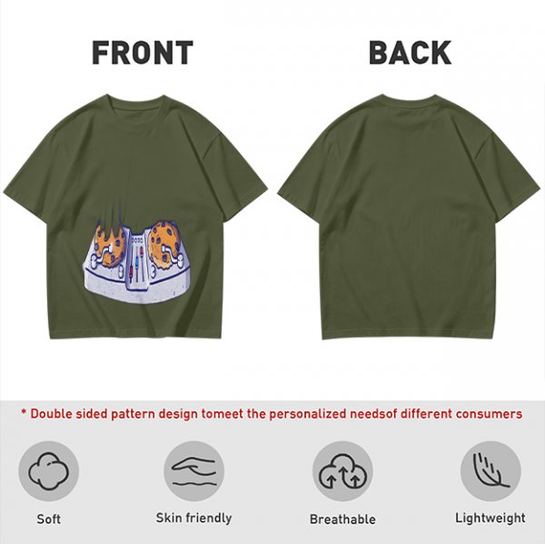 Olive Green T-Shirt With Cookie DJ Mixer Graphic Print